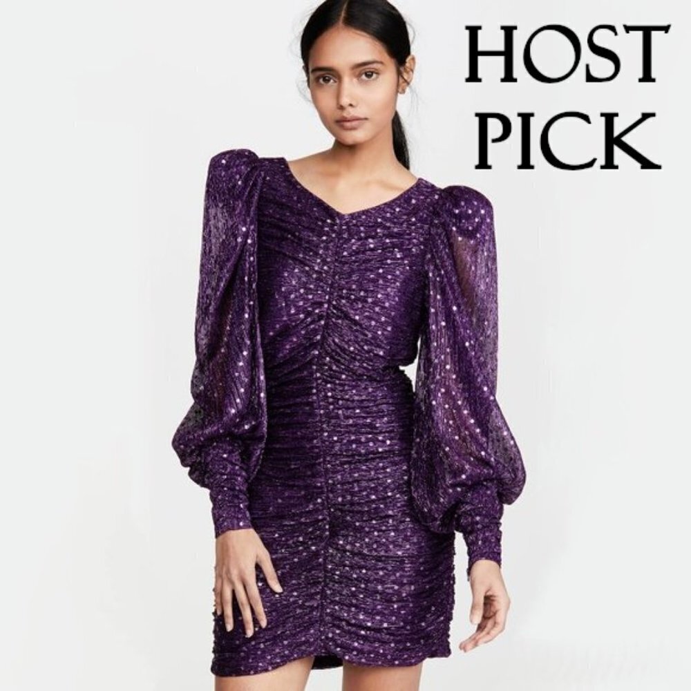 NWT For Love & Lemons purple polka dot mini holiday dress, XS